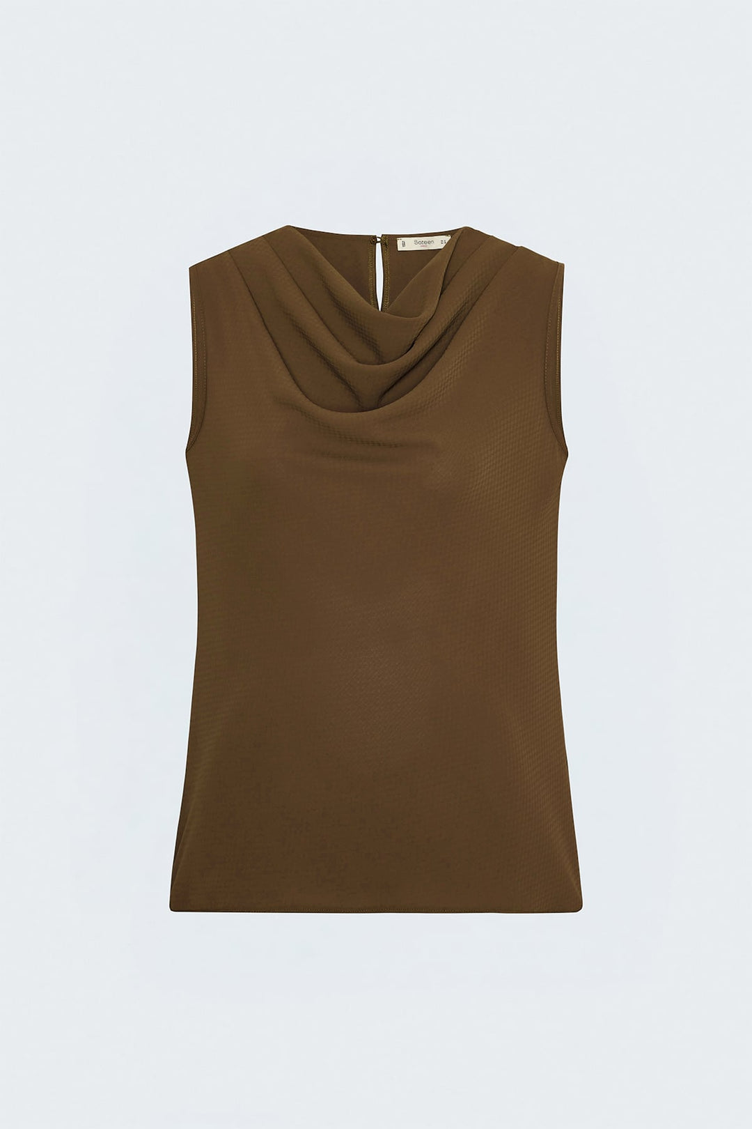 Sateen Blouse Col Degagé Imprimée - Marron