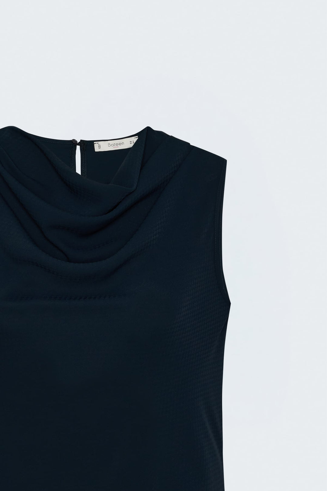 Sateen Blouse Col Degagé Imprimée - Bleu marine