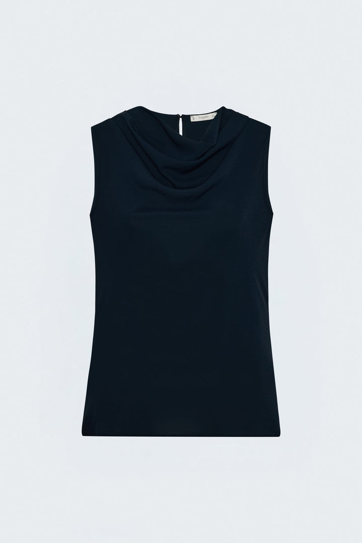 Sateen Blouse Col Degagé Imprimée - Bleu marine