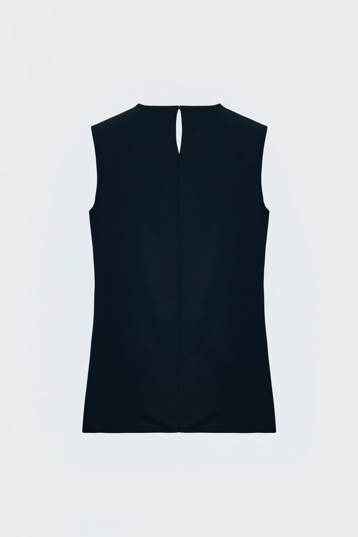 Sateen Blouse Col Degagé Imprimée - Bleu marine