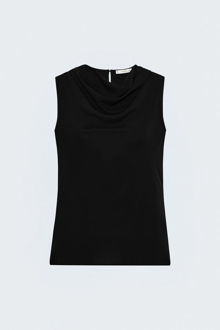 Sateen Blouse Col Degagé Imprimée - Noir