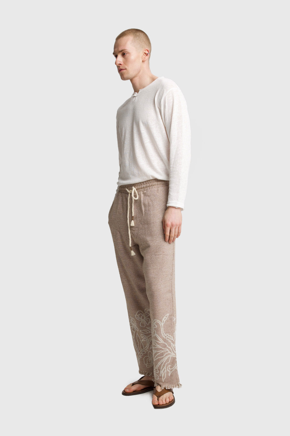 Giesto Pantalon texturé à motifs - Marron