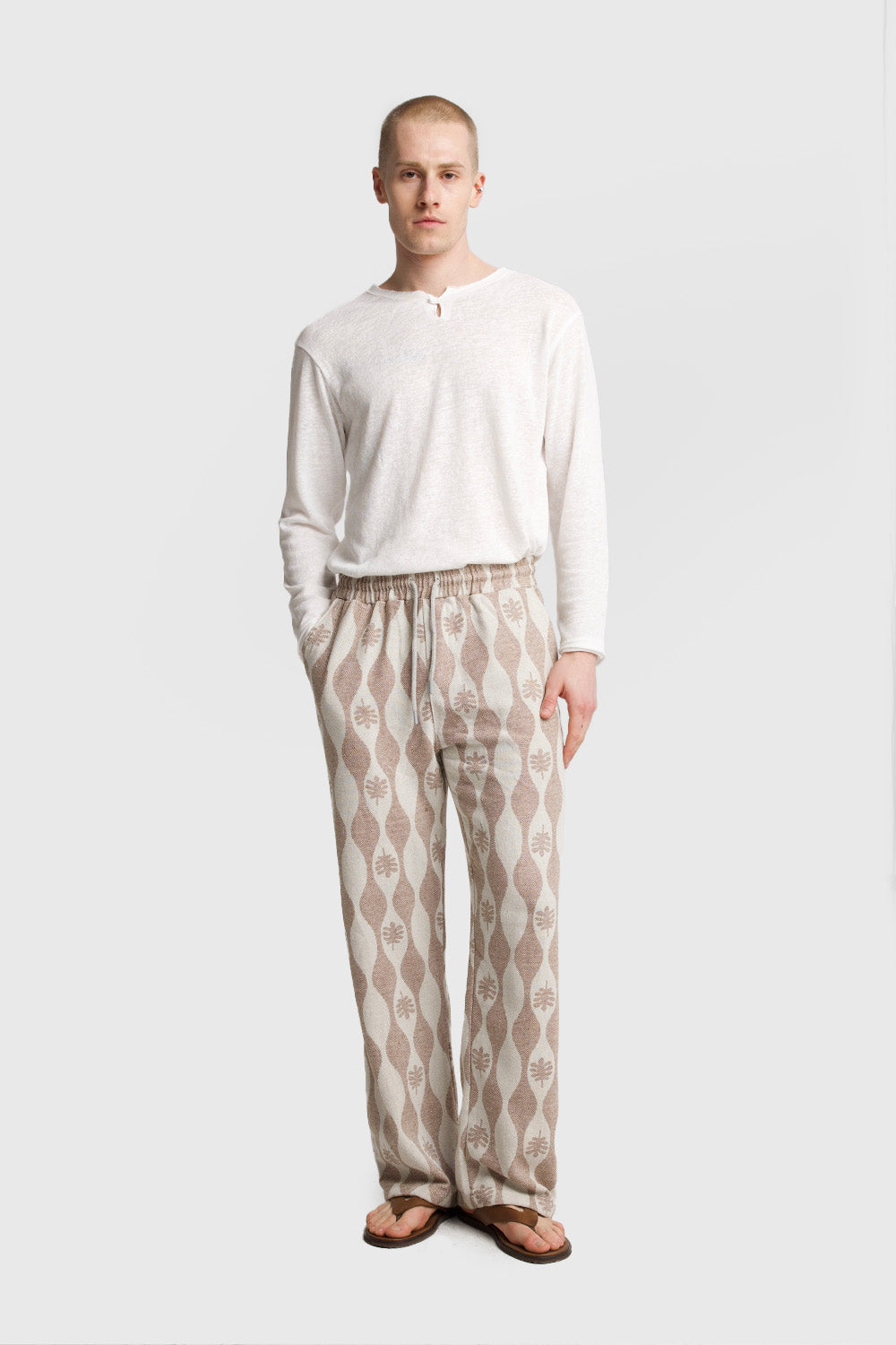 Giesto Pantalon texturé à motifs - Tabac
