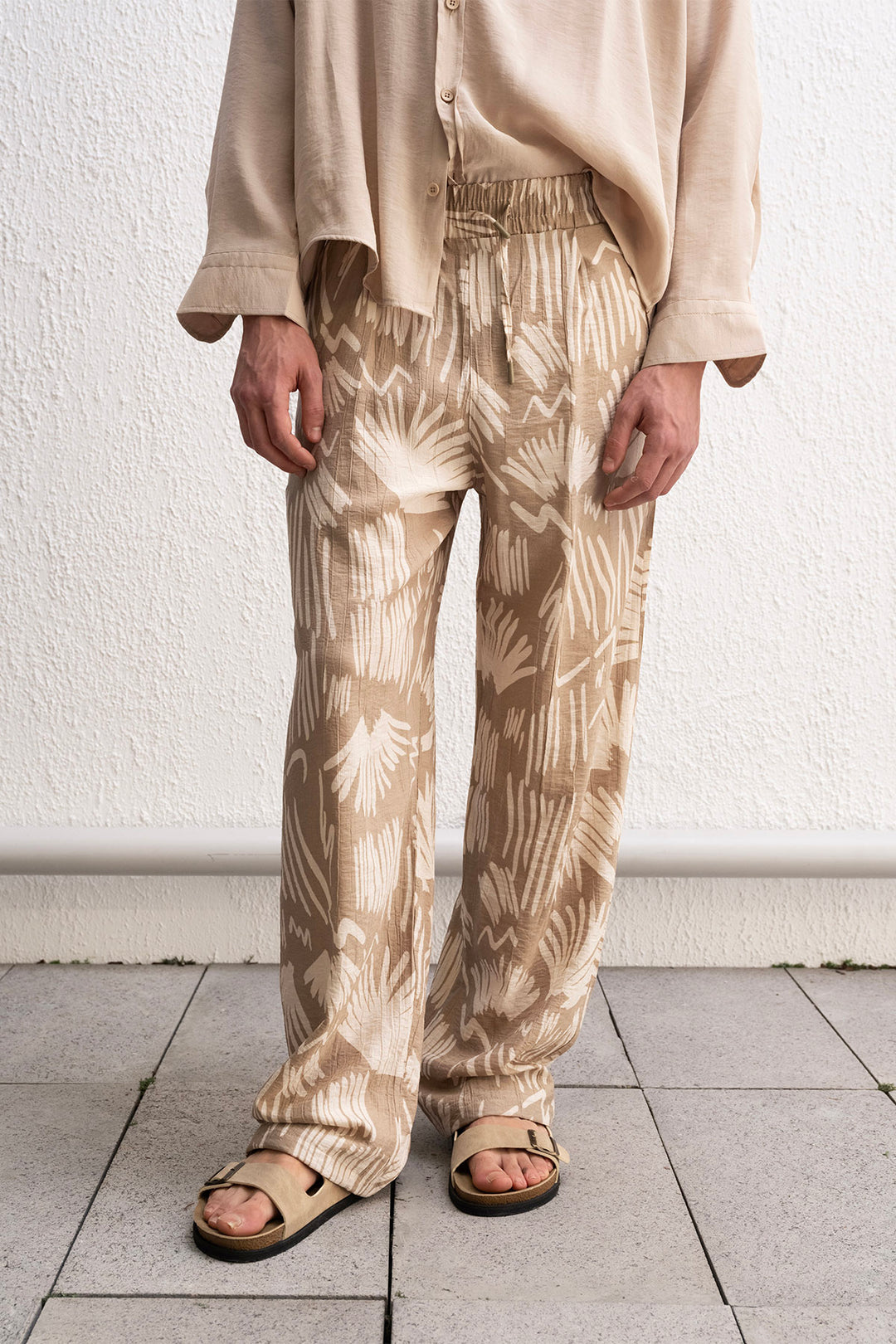 Giesto Pantalon Beige Fluide à Motif - Beige