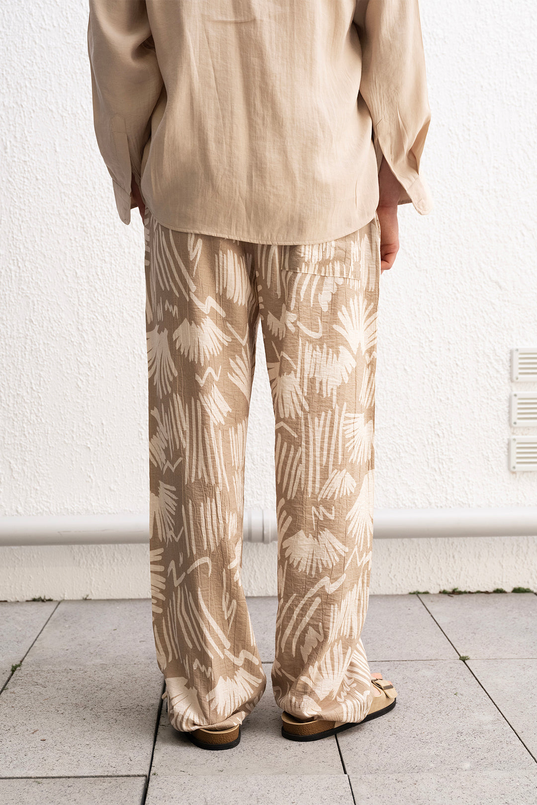 Giesto Pantalon Beige Fluide à Motif - Beige