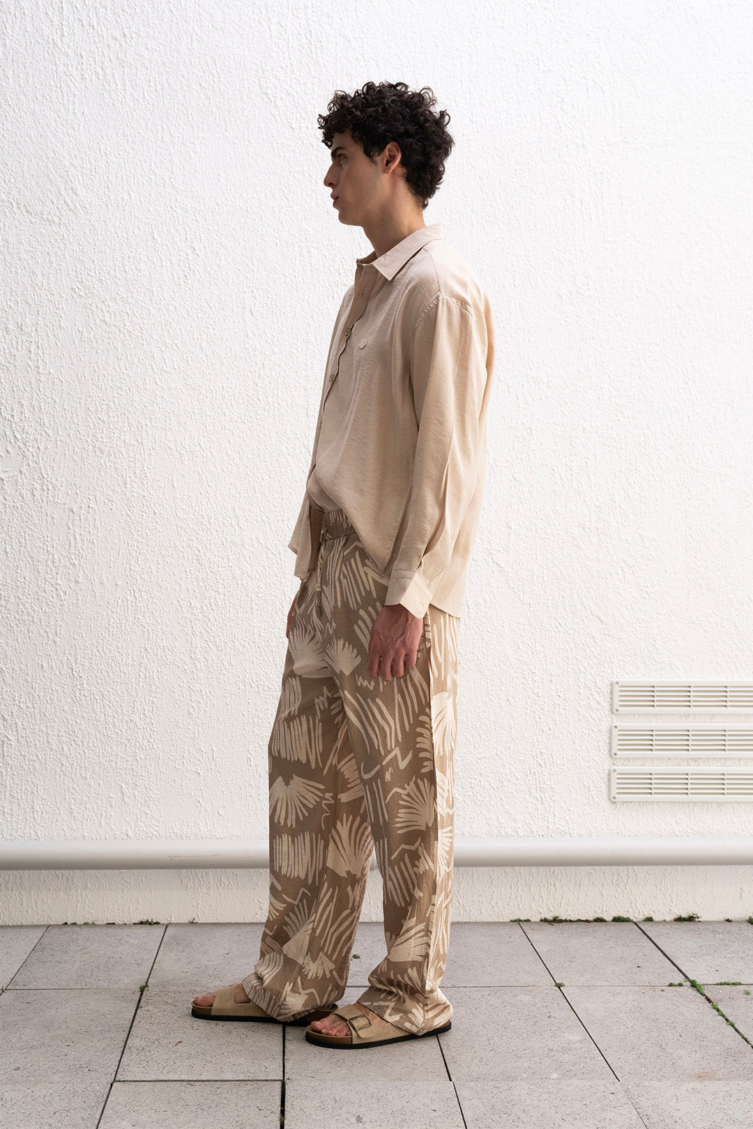 Giesto Pantalon Beige Fluide à Motif - Beige