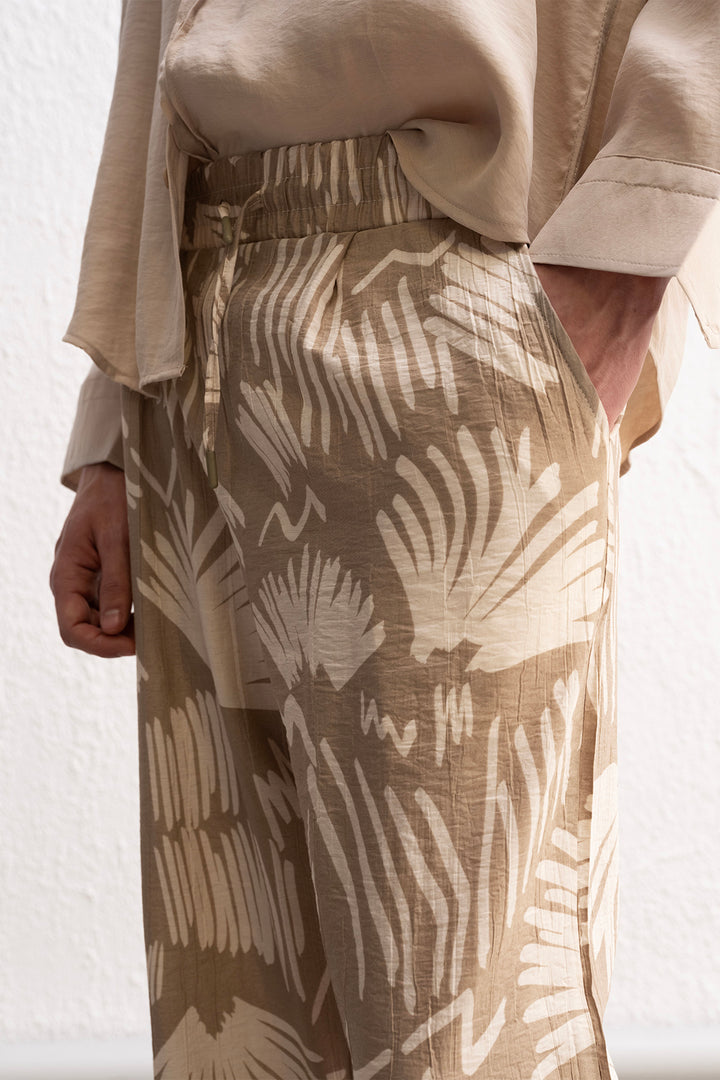 Giesto Pantalon Beige Fluide à Motif - Beige