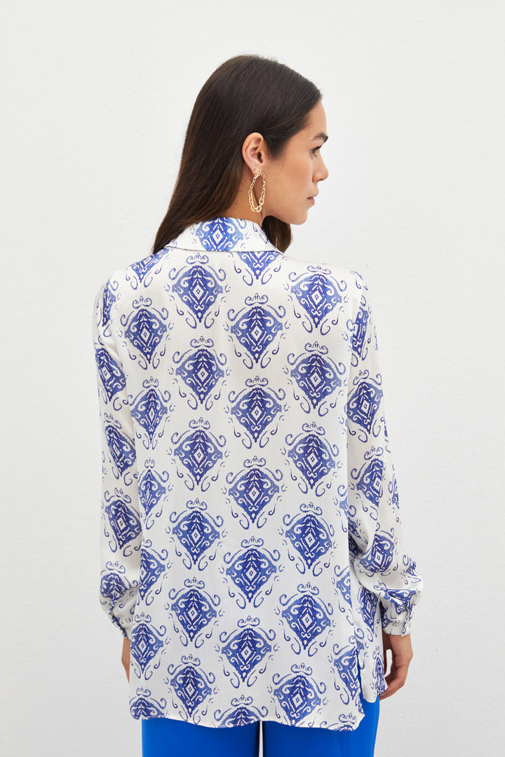 Sateen Chemise unie à motifs - sax Bleu