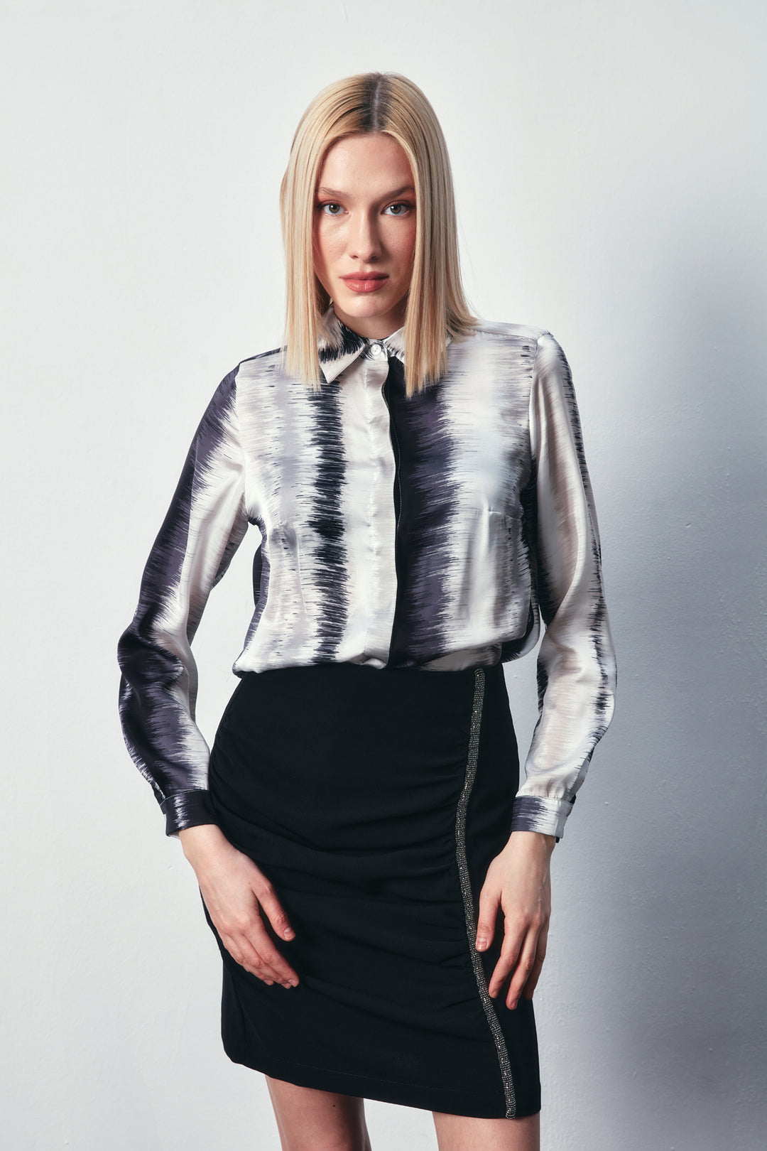 Sateen Chemise Droite Imprimée - Noir