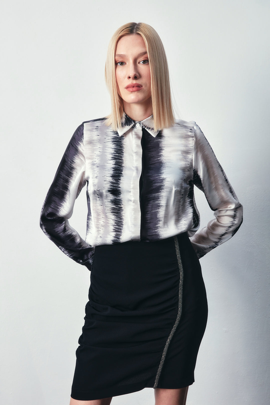 Sateen Chemise Droite Imprimée - Noir