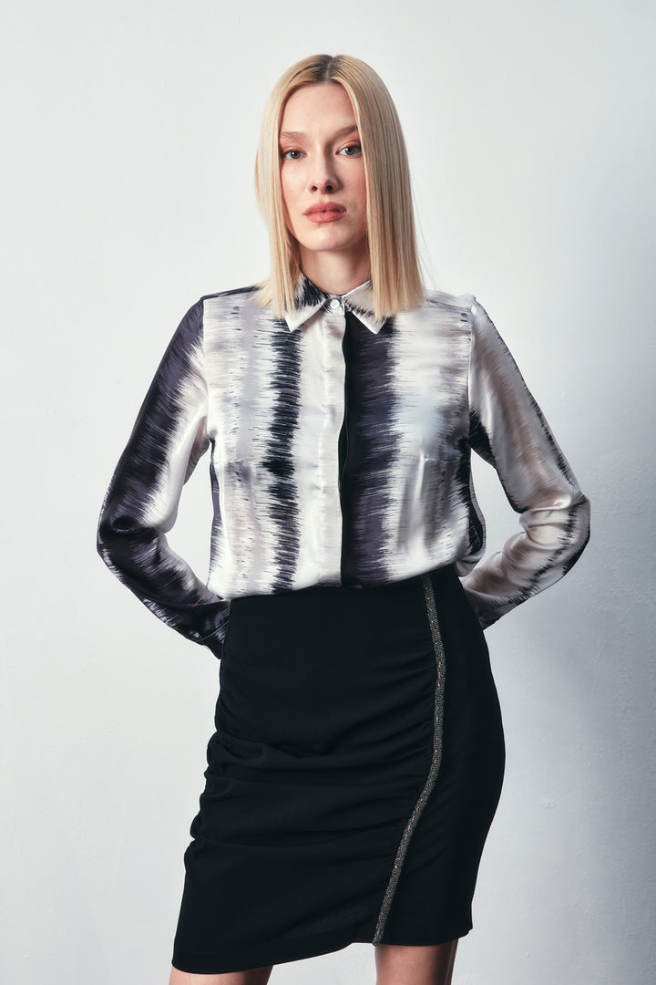 Sateen Chemise Droite Imprimée - Noir