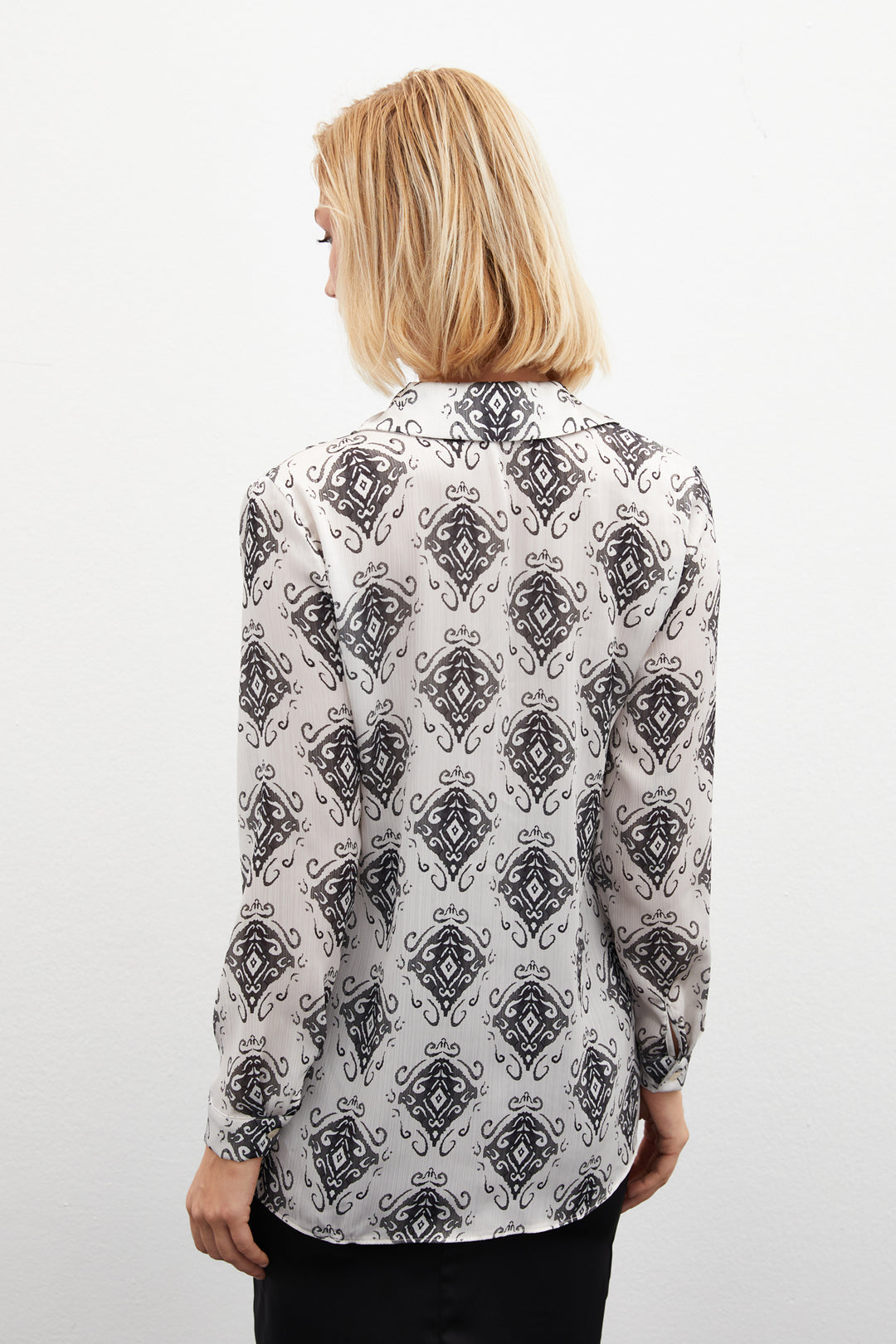 Sateen Chemise unie à motifs - Noir