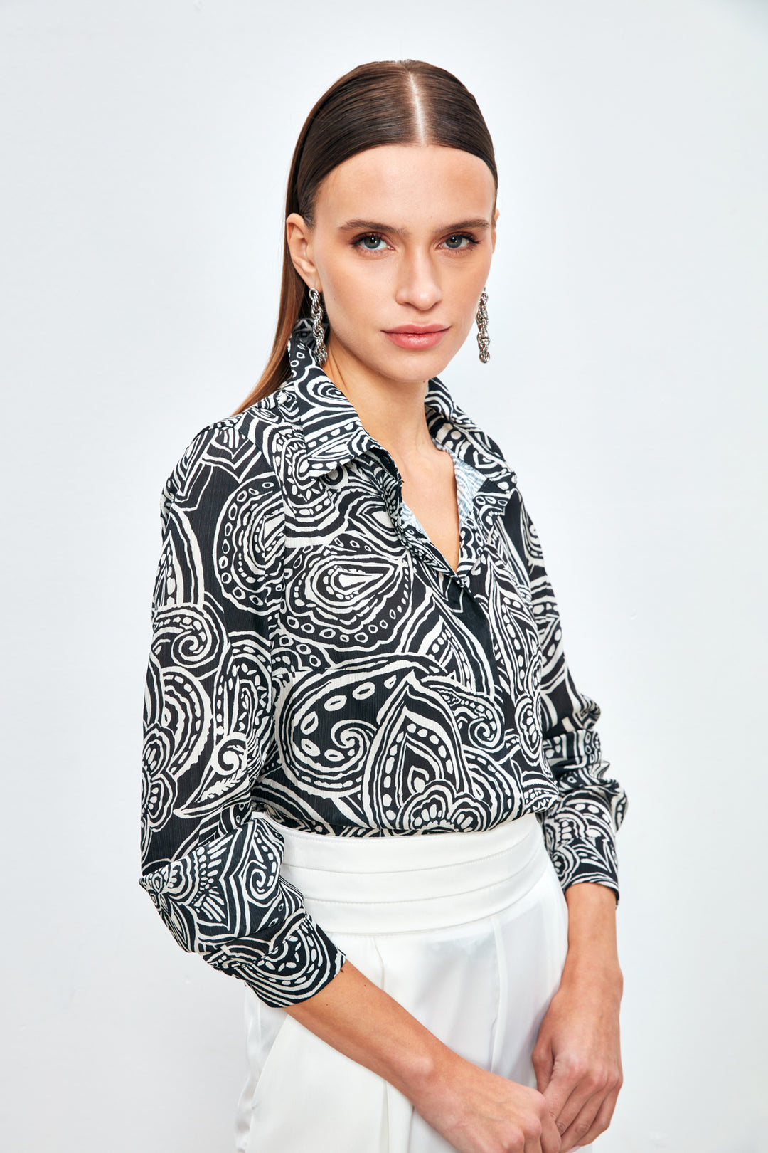 Sateen Chemise unie à motifs - Noir