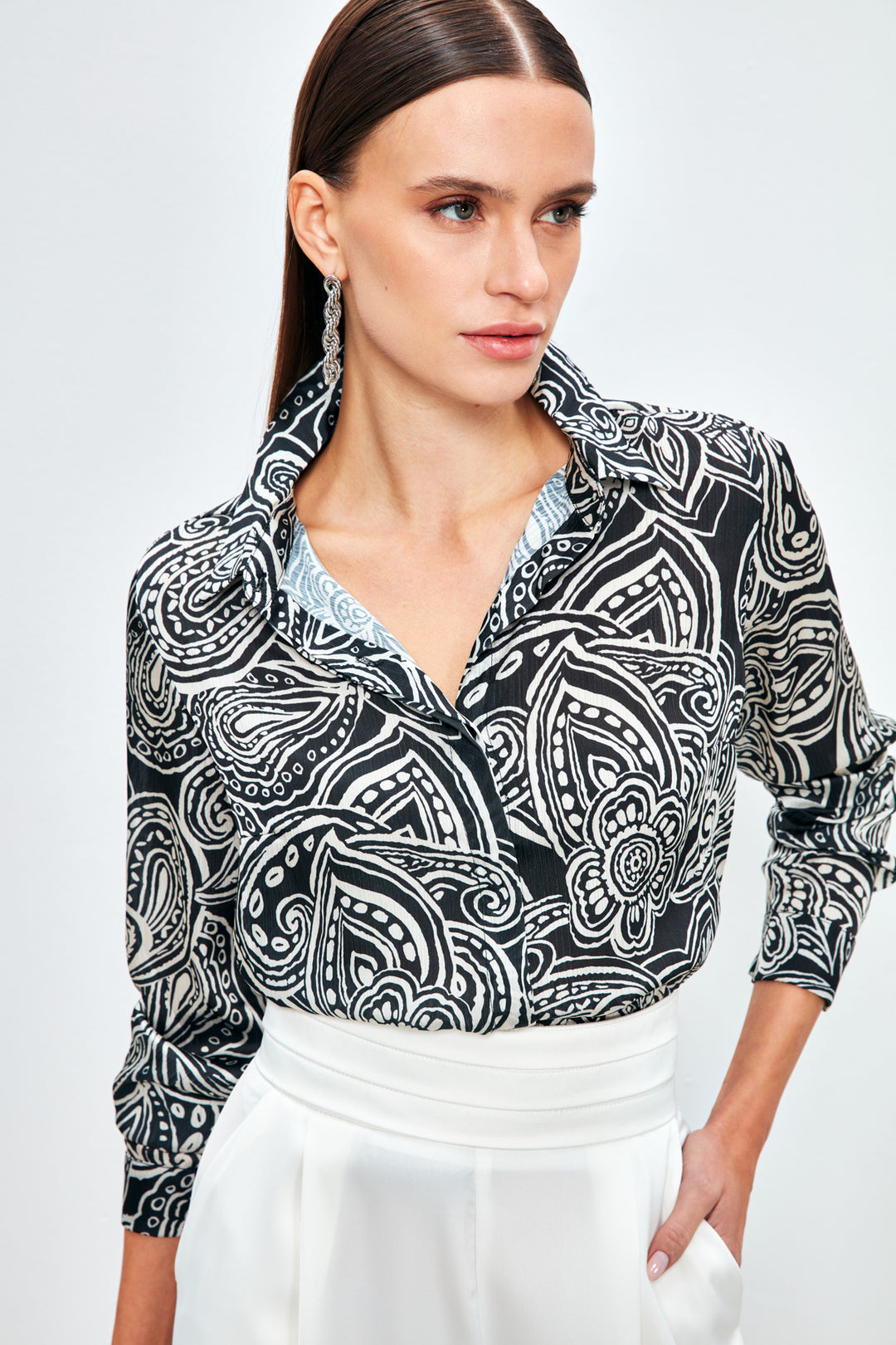 Sateen Chemise unie à motifs - Noir