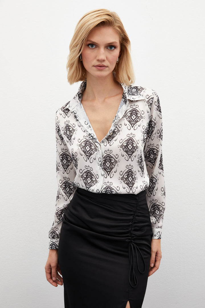 Sateen Chemise unie à motifs - Noir