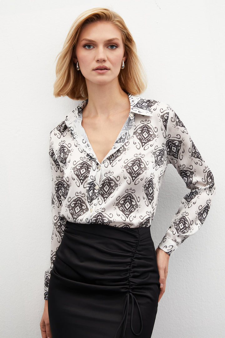Sateen Chemise unie à motifs - Noir