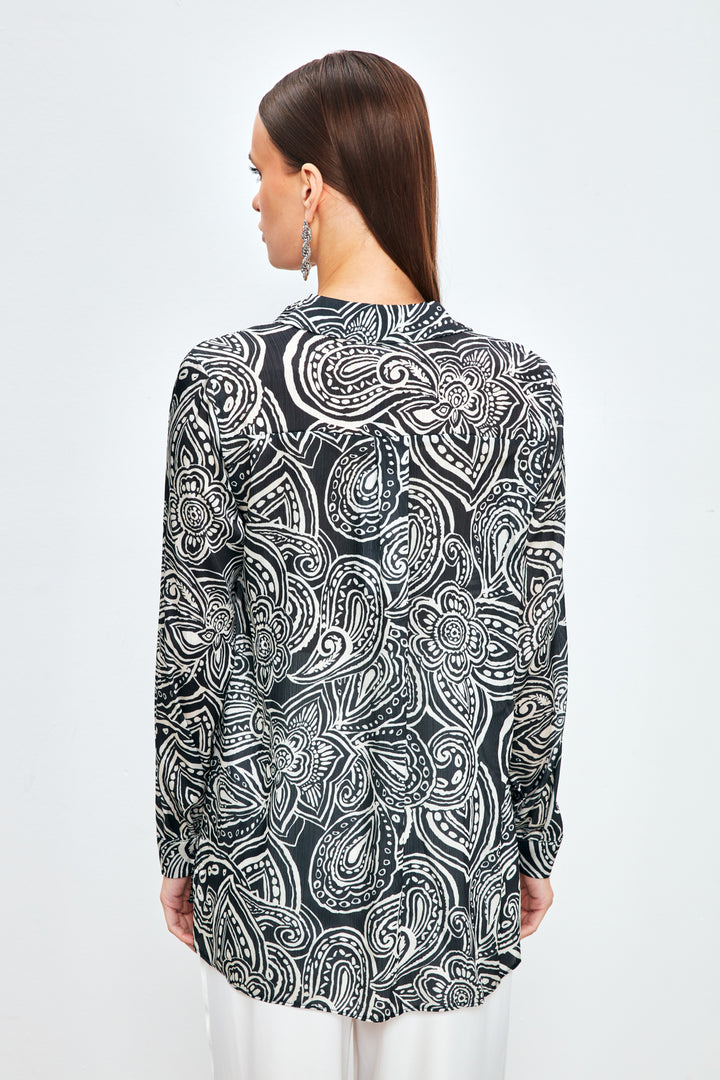 Sateen Chemise unie à motifs - Noir