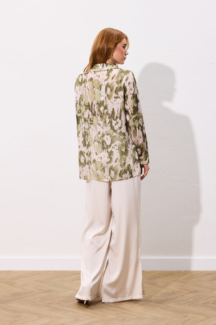 Sateen Chemise à coupe droite imprimée - Kaki