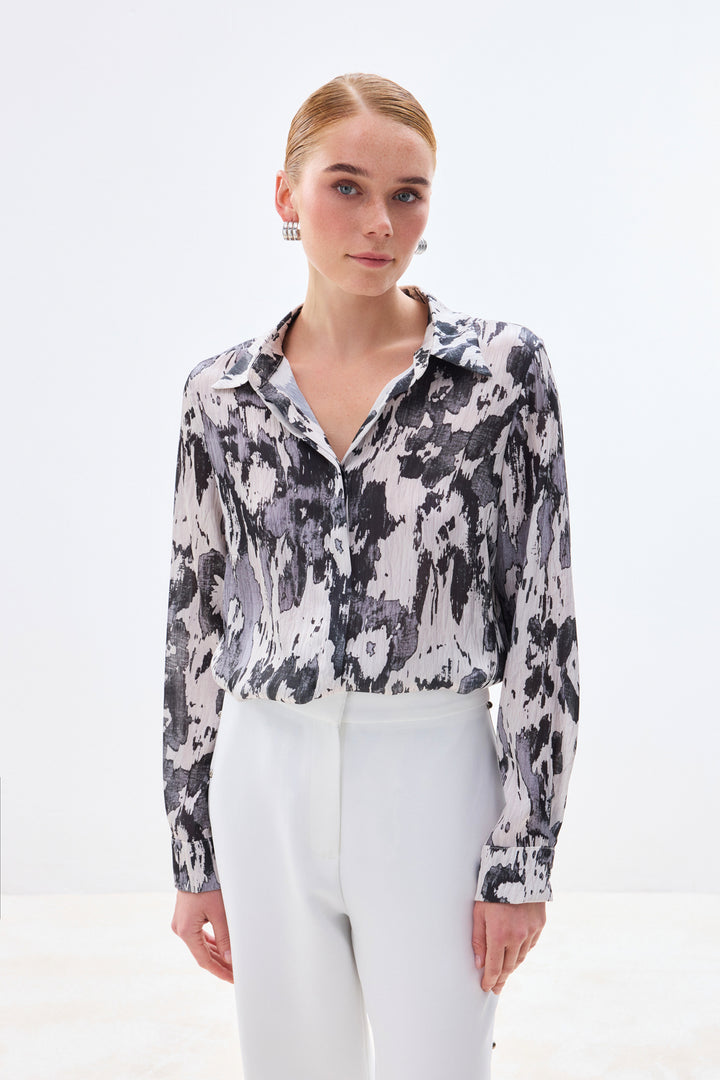 Sateen Chemise à coupe droite imprimée - Noir