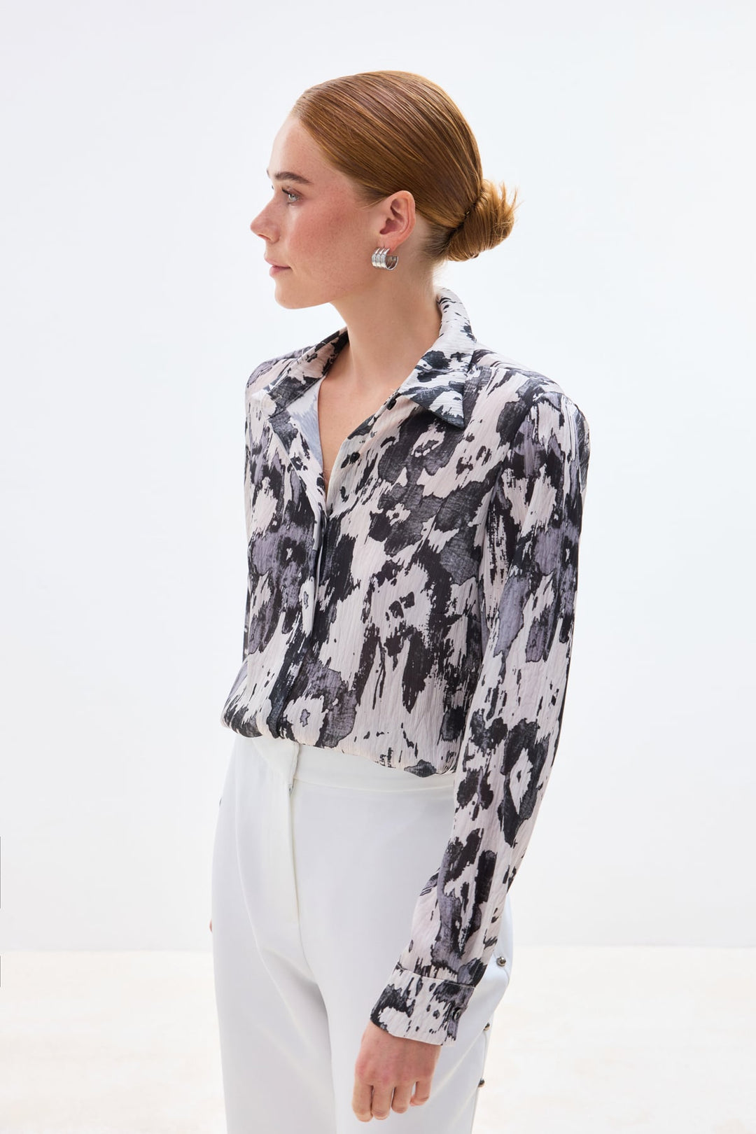Sateen Chemise à coupe droite imprimée - Noir