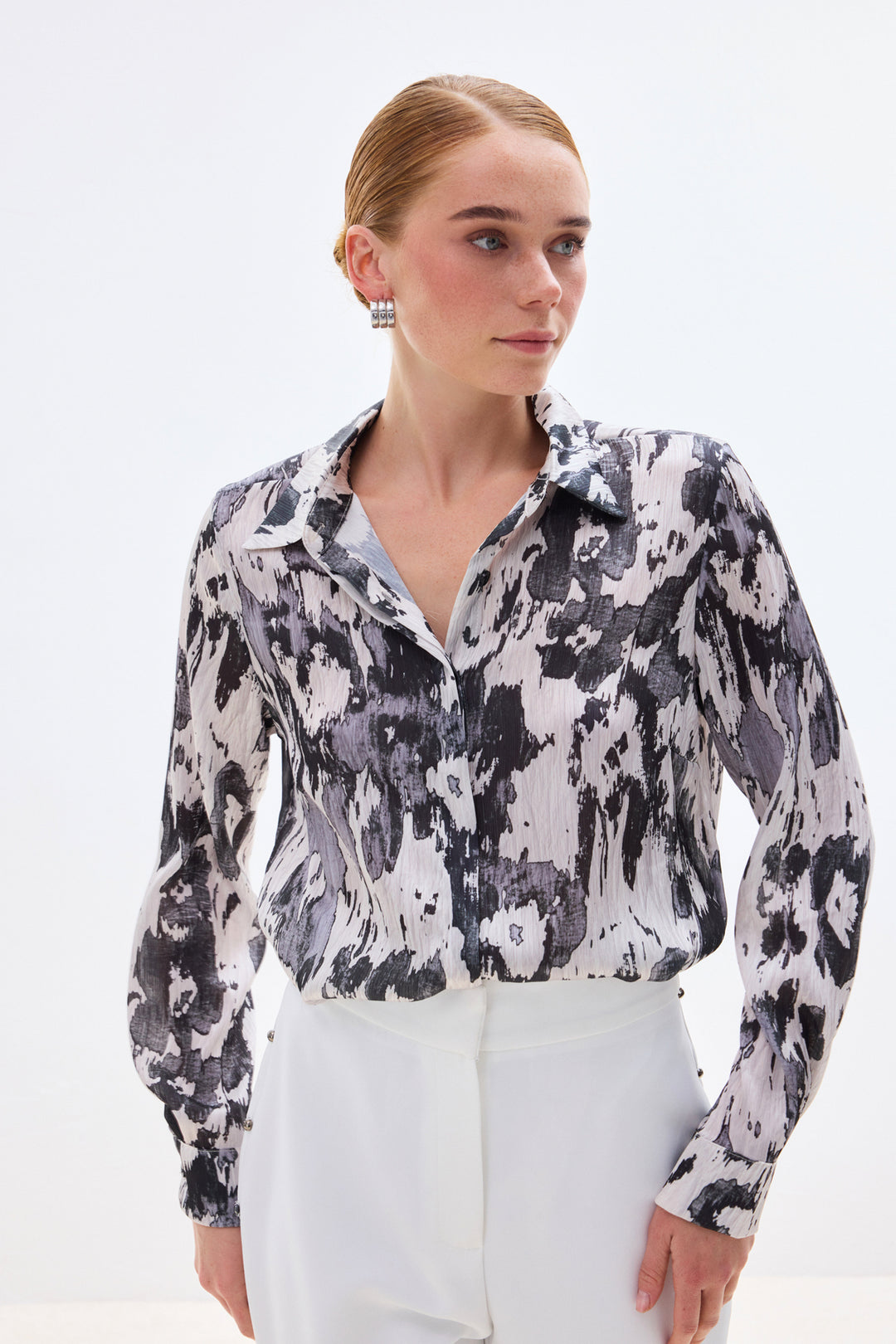 Sateen Chemise à coupe droite imprimée - Noir