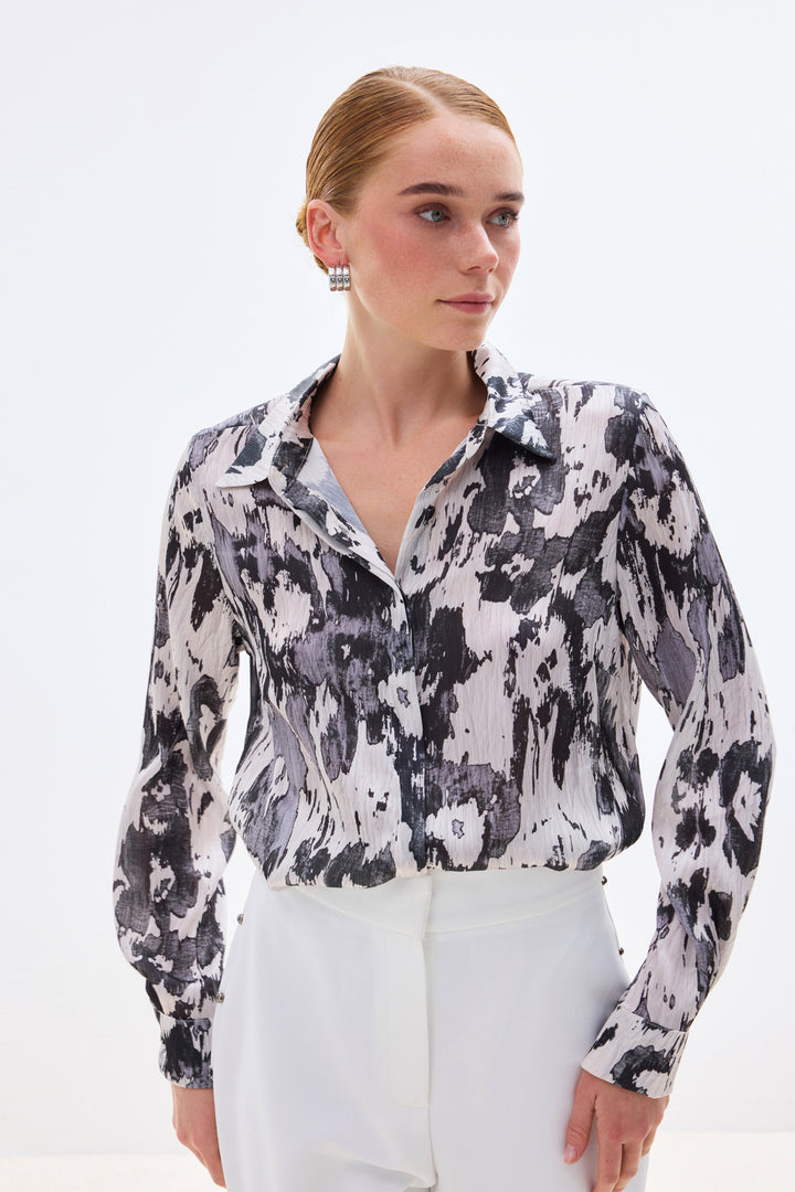 Sateen Chemise à coupe droite imprimée - Noir