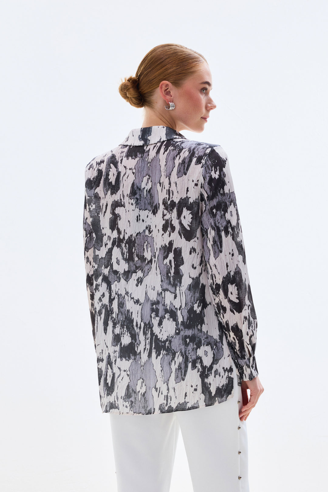 Sateen Chemise à coupe droite imprimée - Noir