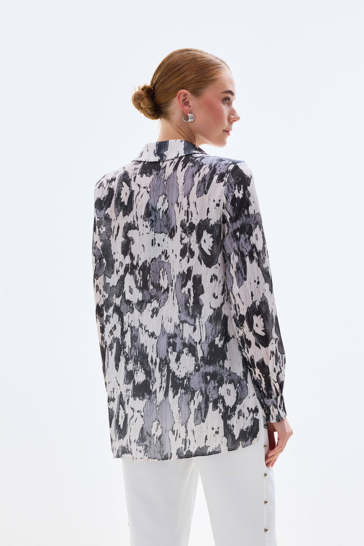 Sateen Chemise à coupe droite imprimée - Noir