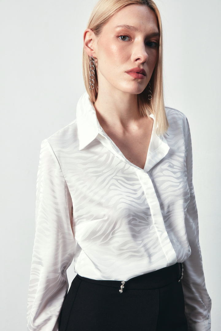 Sateen Chemise Classique Imprimée - Écru