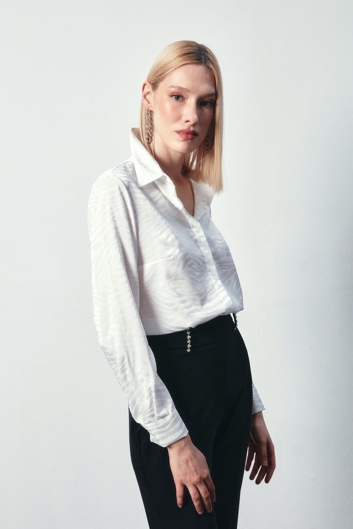 Sateen Chemise Classique Imprimée - Écru