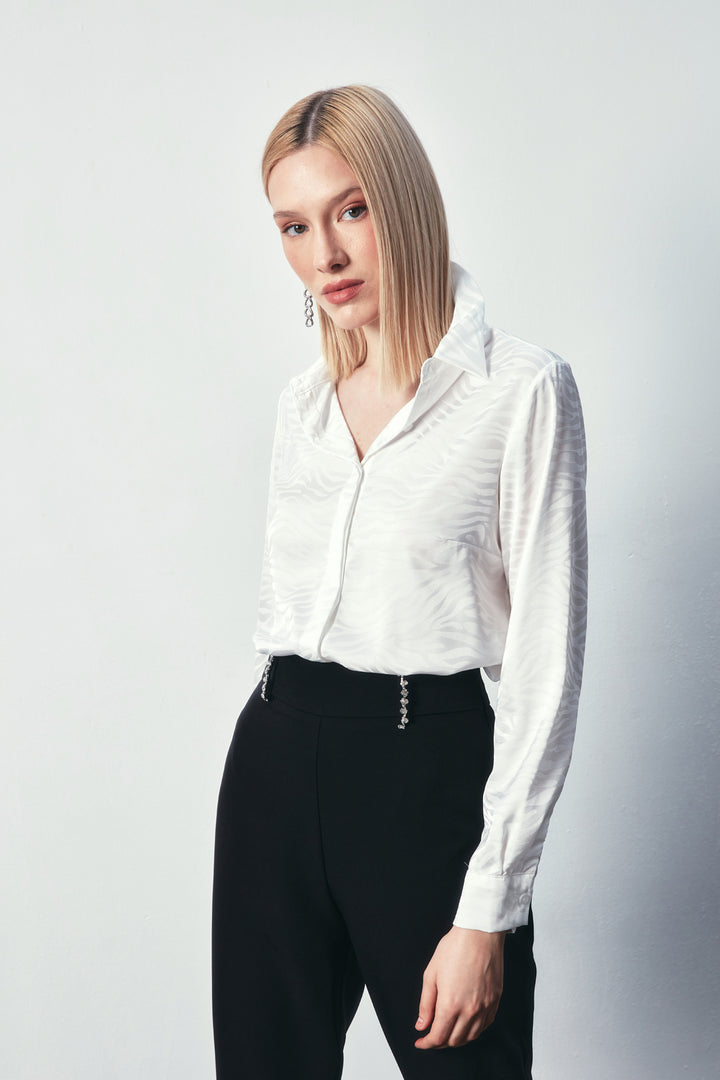 Sateen Chemise Classique Imprimée - Écru