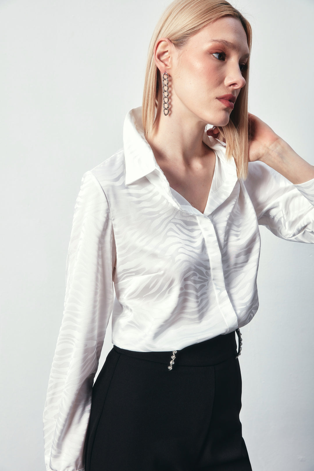 Sateen Chemise Classique Imprimée - Écru