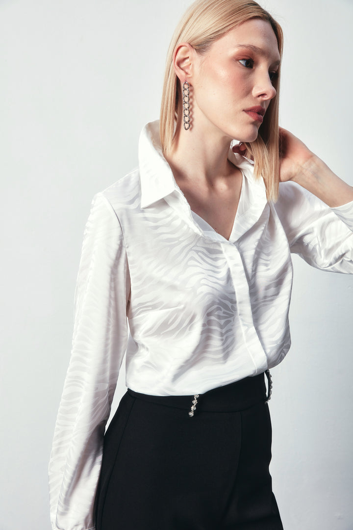 Sateen Chemise Classique Imprimée - Écru