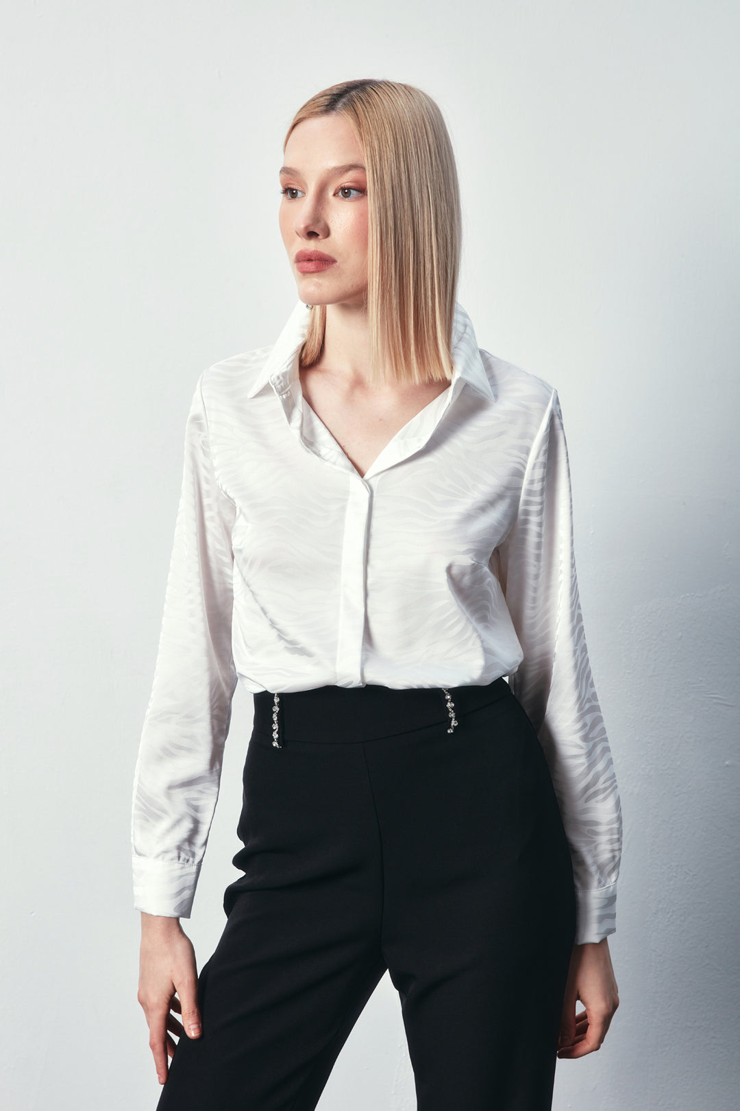 Sateen Chemise Classique Imprimée - Écru