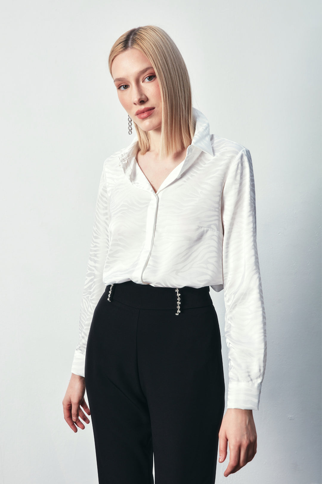 Sateen Chemise Classique Imprimée - Écru