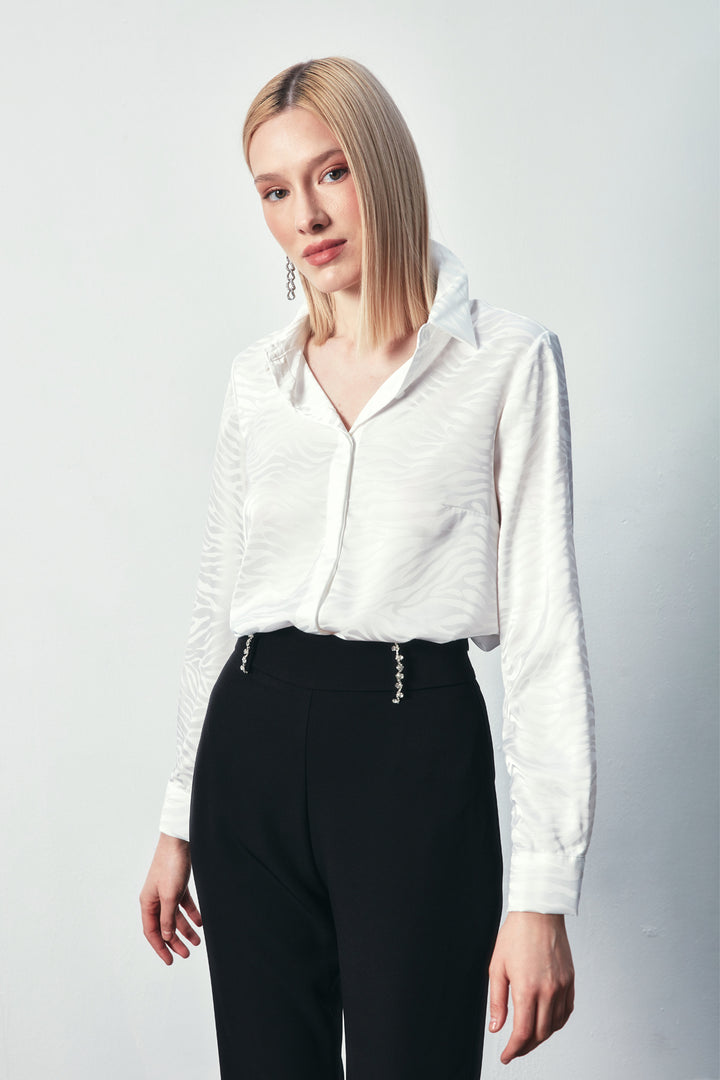 Sateen Chemise Classique Imprimée - Écru