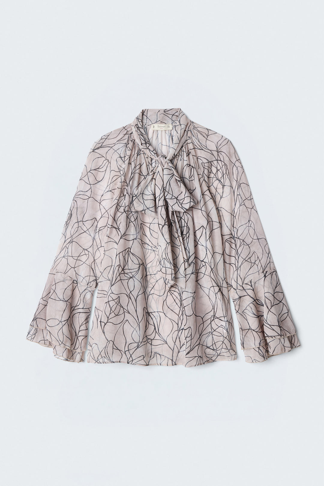 Sateen Blouse avec foulard imprimé - Noir