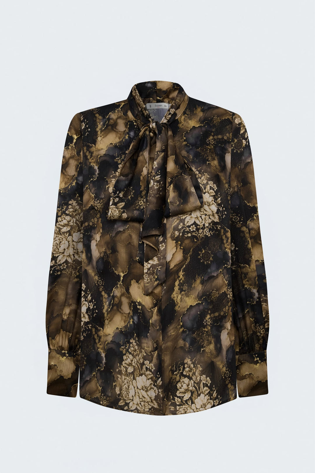 Sateen Chemise à Motif avec Foulard - Marron