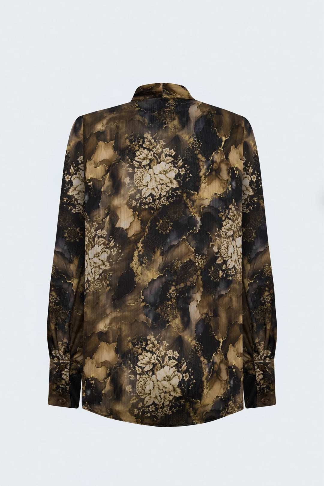 Sateen Chemise à Motif avec Foulard - Marron