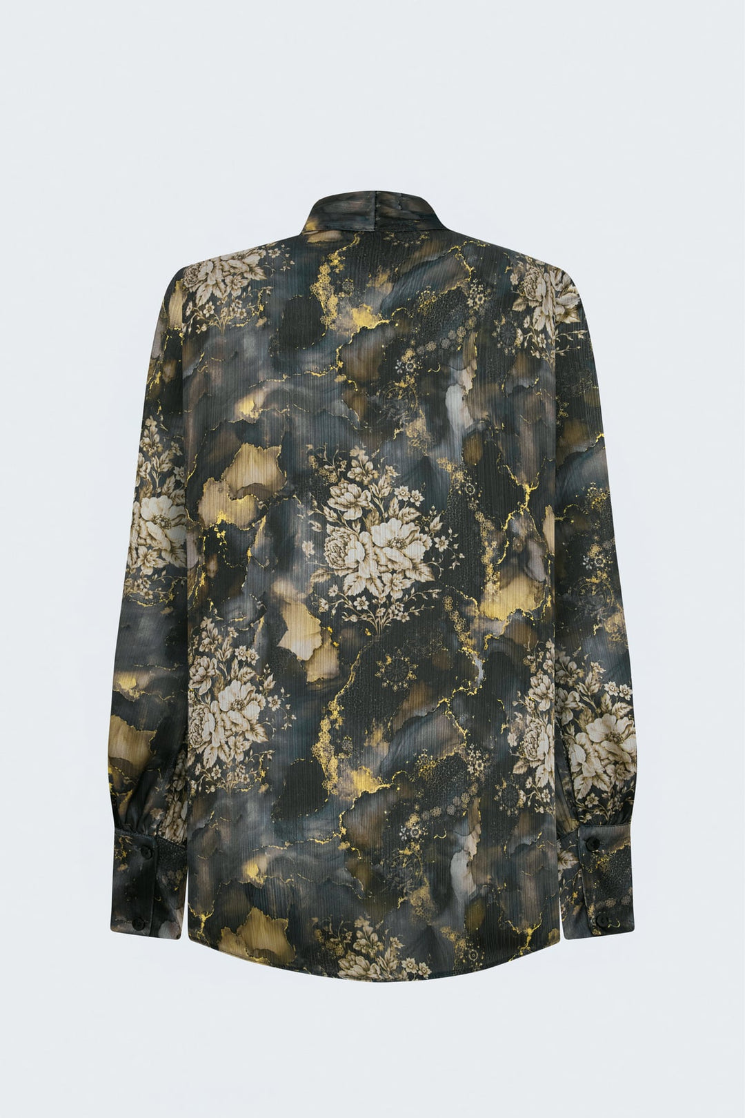 Sateen Chemise à Motif avec Foulard - Noir