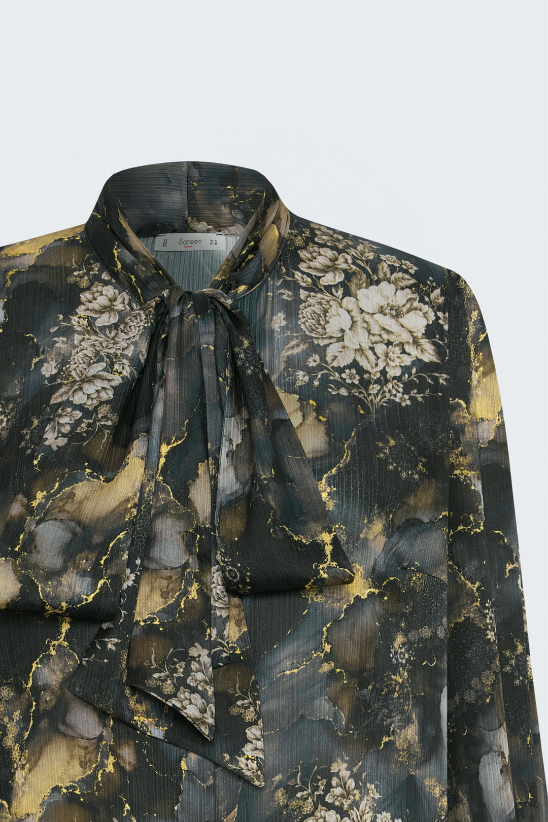 Sateen Chemise à Motif avec Foulard - Noir