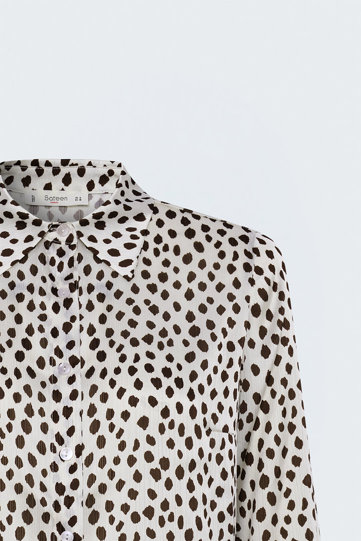 Sateen Chemise Imprimée - Écru-Marron