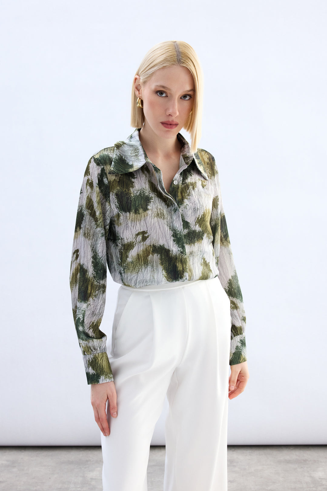 Sateen Chemise à motifs - Kaki