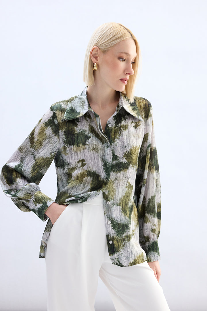 Sateen Chemise à motifs - Kaki