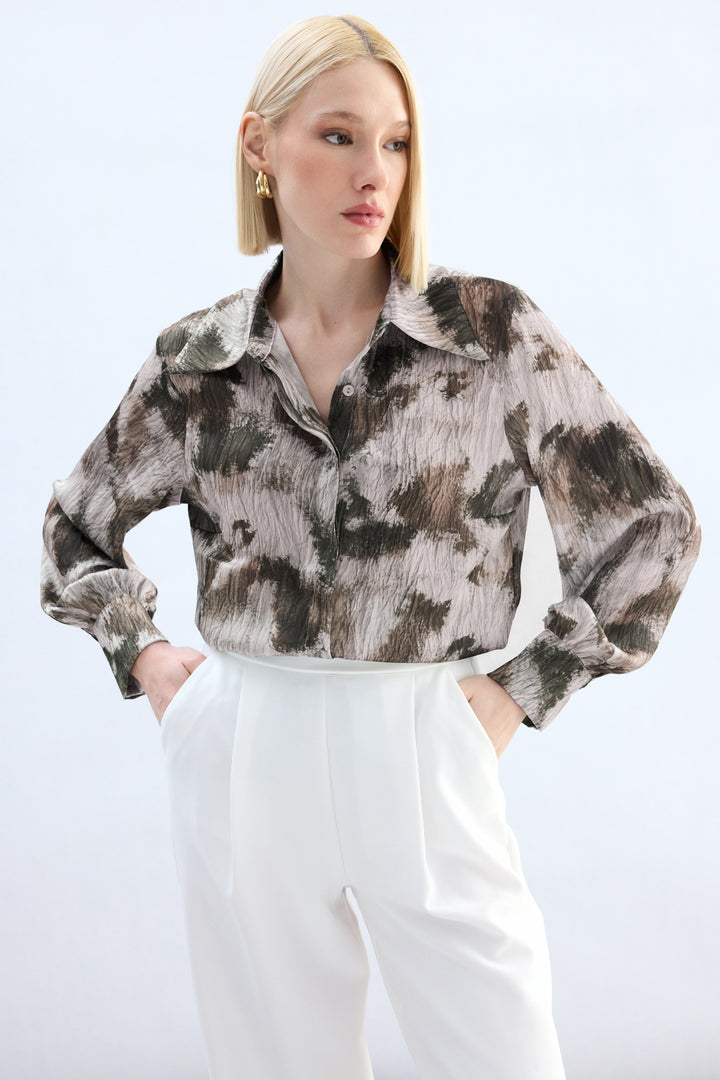 Sateen Chemise à motifs - Marron