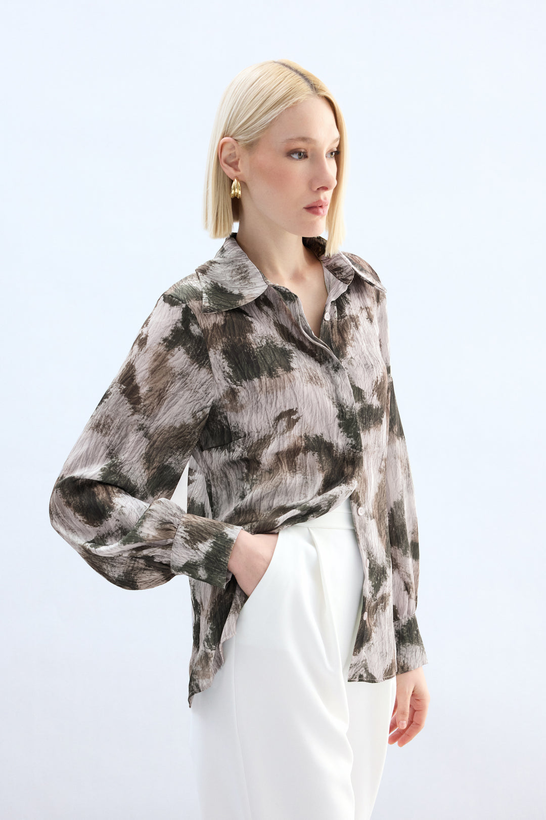 Sateen Chemise à motifs - Marron