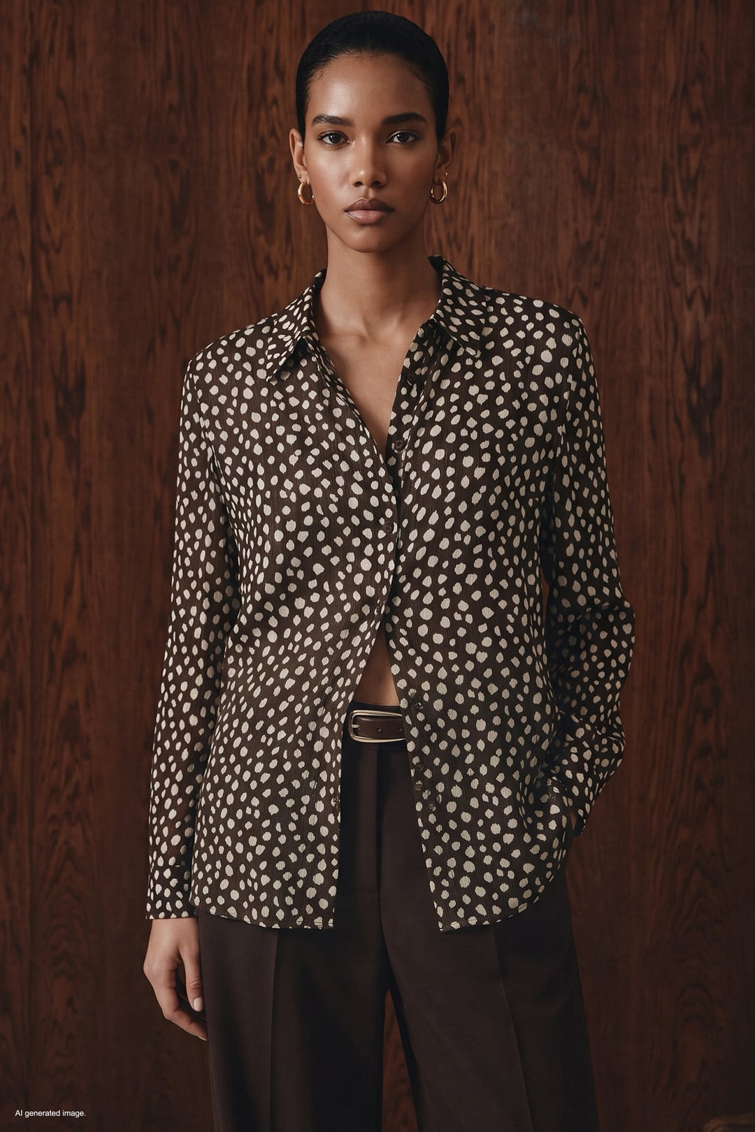 Sateen Chemise à motifs - Marron