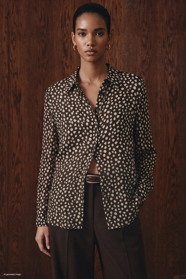Sateen Chemise à motifs - Marron