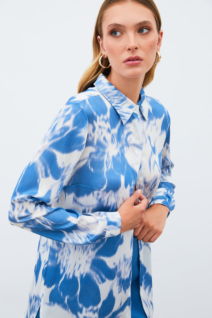 Sateen Chemise à motifs - Bleu