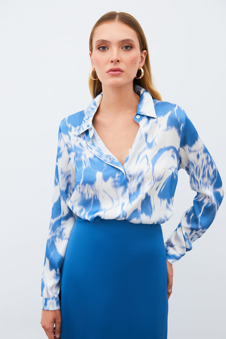 Sateen Chemise à motifs - Bleu